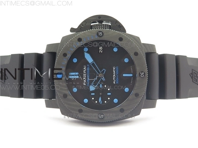 PAM960 Carbotech 42mm VSF 1:1 Best Edition Black Dial Blue Markers on Rubber Strap P.9010 Clone